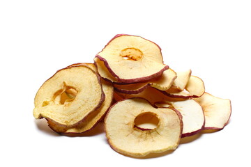 Dried slices apple, chips isolated on white