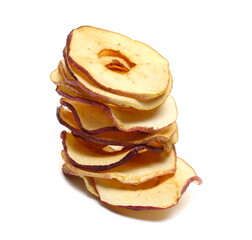 Dried slices apple, chips isolated on white