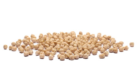 Raw chickpeas pile isolated on white  