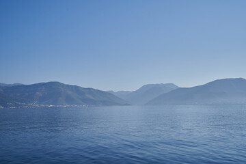 Landscape with morning sea and mountains in Montenegro