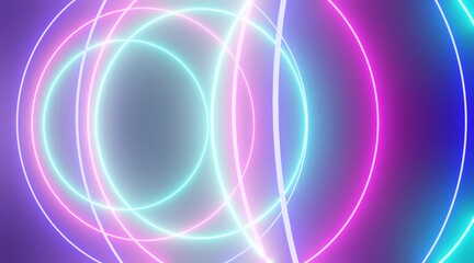 Abstract background glowing neon circles in space 3d rendering