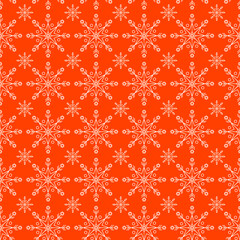 Seamless orange decorative christmas pattern with snowflakes