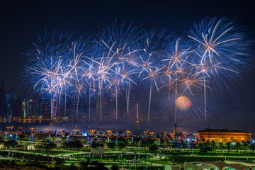 Fireworks at Qatar Natioanl Day at corniche Doha