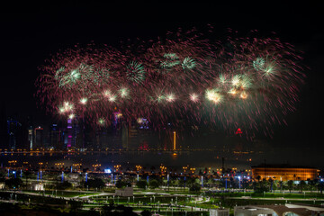 Fireworks at Qatar Natioanl Day at corniche Doha