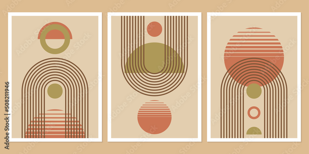 Canvas Prints abstract geometric art with arch and circles. modern boho background. line arc shapes, sun design. c