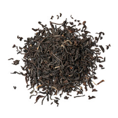 Heap of Indian Assam tea isolated on white background close up