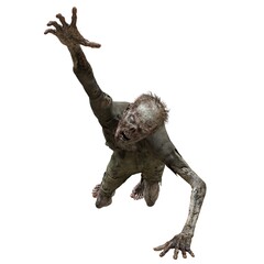 Zombie male isolated white background 3d illustration