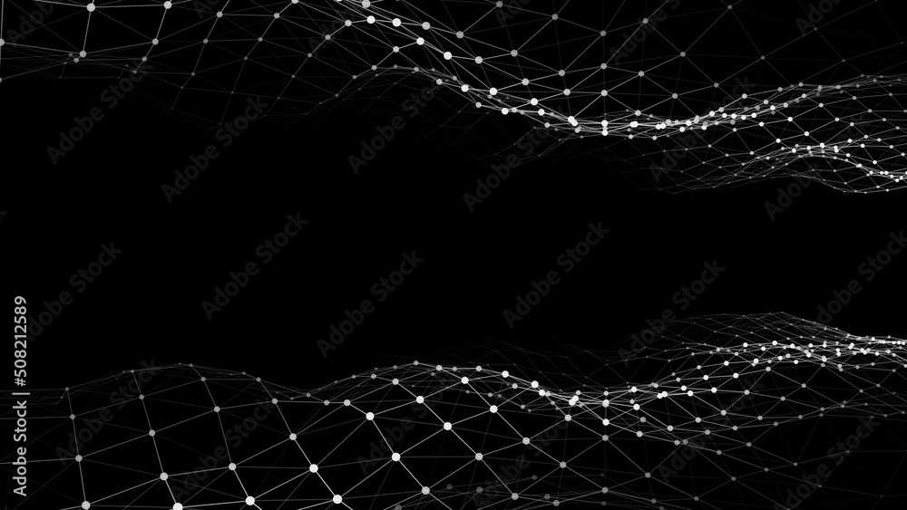 Poster futuristic moving wave. digital background with moving glowing particles and lines. big data visuali