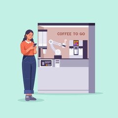 Robot barista make coffee for a customer
