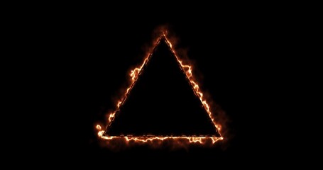 Fire triangle on a black background. Abstract hot triangle, flame frame. Gradually, a burning...