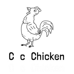 Alphabet letter c for chicken coloring page, coloring animal illustration