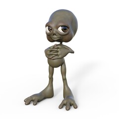 3D-illustration of a cute and funny cartoon alien just watching