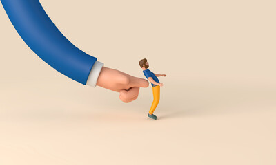 Fototapeta A person being pushed forward by a large hand. Business development concept. 3D Rendering obraz