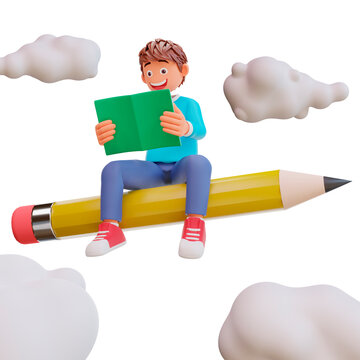 3d rendered student back to school and study on the sky