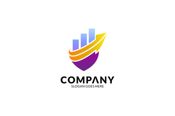 Shield, financial bar and arrows logo template for business and company