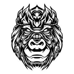 Gorilla Head line art vector illustration