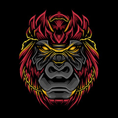 red gorilla head vector illustration