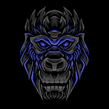 skull blue gorilla head vector illustration