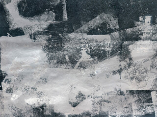 expressive abstract brushstrokes of white paint on a dark black surface - square spots with splash...