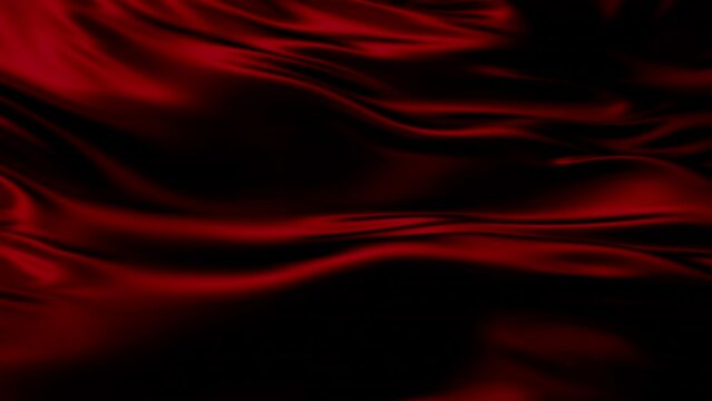 Wavy Red Silk Fabric. Luxury Background. Slow Motion.