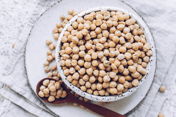 Raw Chickpeas on a bowl. Chickpeas is nutritious food.
