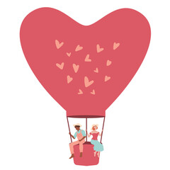 Balloon in the shape of heart. African american man and european woman in love.  Valentines day, fall in love, wedding travel, racism, feminism, gender equality  concepts