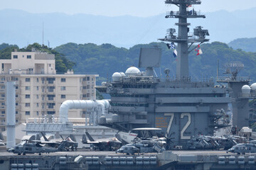 United States Navy USS Abraham Lincoln (CVN-72), Nimitz-class aircraft carrier loaded with aircraft. © zapper