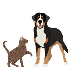 dog and cat in flat design isolated, vector