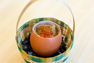 Japanese Chef making uni nigiri omakase style eating. Omakase style Japanese traditional.
