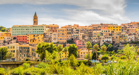 Beautiful view of the old town of Ventimiglia Alta in Italy, Liguria. Ligurian Riviera, Province of Imperia
