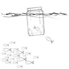 Naklejka premium Fish looks at another trapped in a jam jar