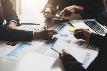 Business meeting, brainstorm, analyze growth strategies, marketing and business investment planning. Financial planning and accounting concepts.