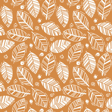 seamless pattern with plants on orange background