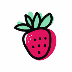 Doodle ripe strawberry. Pink berry with leaves isolated on white background. Hand-drawn fruit. Symbol of summer, healthy raw food, gardening, market. Fresh cute organic print. Vector illustration