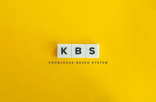 Knowledge-based System (KBS) Banner. Letter Tiles on Yellow Background. Minimal Aesthetics.