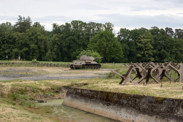 Historic tank and barrier from World War II