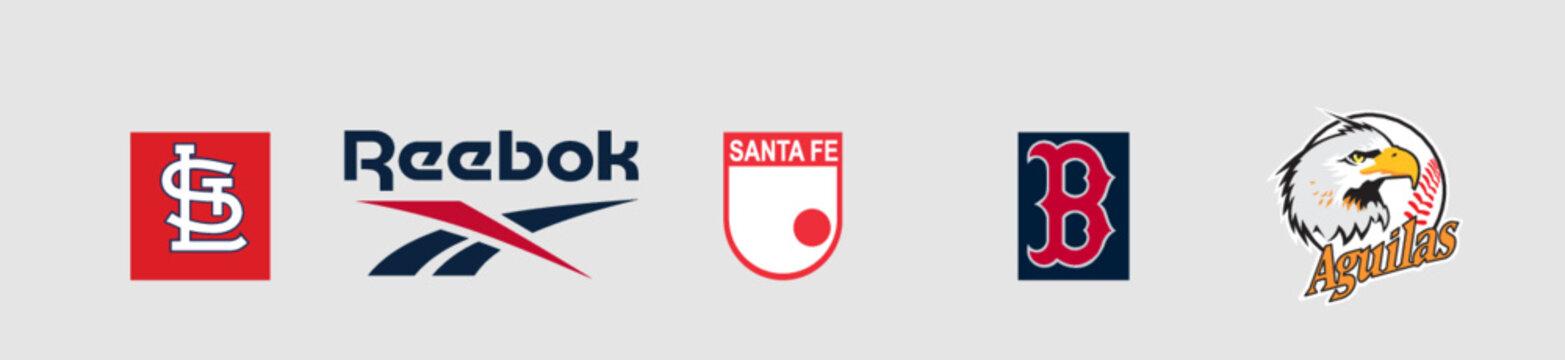 Reebok Classic Logo, Aguilas Del Zulia Logo, Independiente Santa Fe Logo, Boston Red Sox Logo, St Louis Cardinals Cap Insignia Logo, Sports Logo Bundle, Isolated vector logo on white background.
