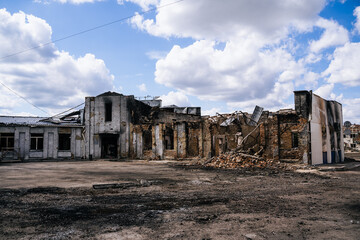 Consequences of the Russian peace in the city of Trostyanets. Sumy region. Civil buildings. Russian...
