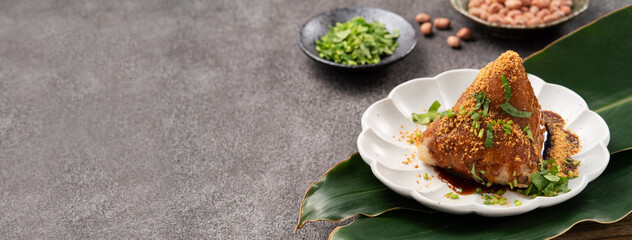 Vegetable zongzi. Vegetarian rice dumpling for Duanwu Dragon Boat Festival food.