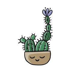 Cartoon cactus character. Kawaii potted plant for your design