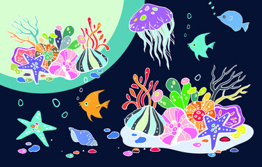 fish in the aquarium art vector for card illustration decoration