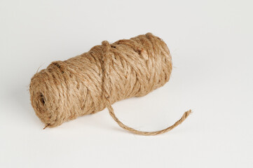 Skein of Jute twine on a white background