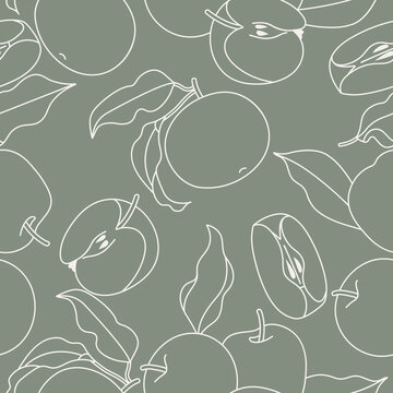 Vector illustration seamless pattern with apple fruits. Endless summer wallpaper. Apples fruits collection.