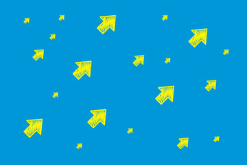 Gelbe Pfeile die nach oben zeigen für Erfolg oder Steigerung auf blauen Hintergrund