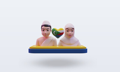 3d hajj love Comoros flag rendering front view