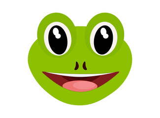 Cute frog cartoon face isolated on white, vector illustration