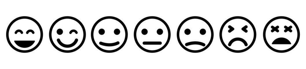 Emoji faces.Set of Emoji icon.Feedback sign.Emoticons.Simple emoticons line icons.Mood.Smile icons