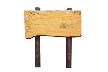 Blank wooden signpost and textured banner isolated on white background. Sign at the entrance to national park