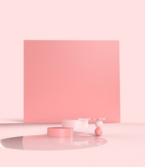 Pink podium on pink color background for product. Minimal concept. 3d rendering