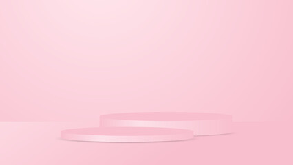 blank pink podium for product display. cosmetic advertising stand on studio lighting background